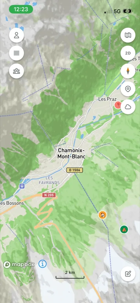 Mappa Alpstrack di Chamonix con rifugi e bivacchi