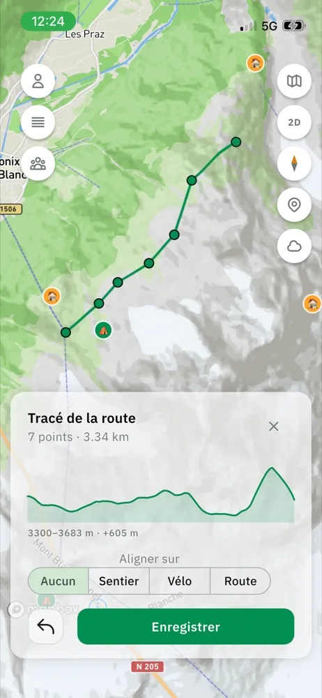 Tracciato con profilo altimetrico